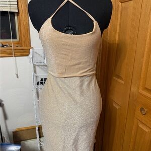 Shimmer Halter Bodycon Dress - Beige